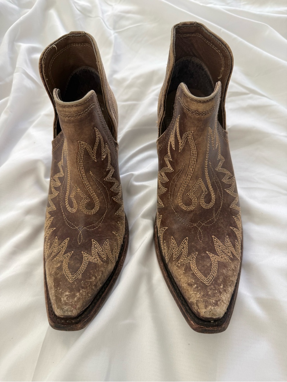 Ariat Brown Suede Western Ankle Booties with Embroidered Detail